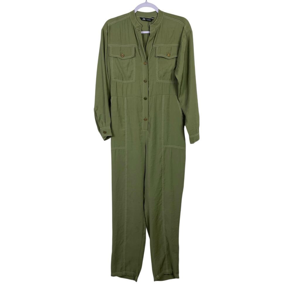 Zara Army Green Jumpsuit XS Grunge Casual Comfort Streetwear NEW *No Tie Belt